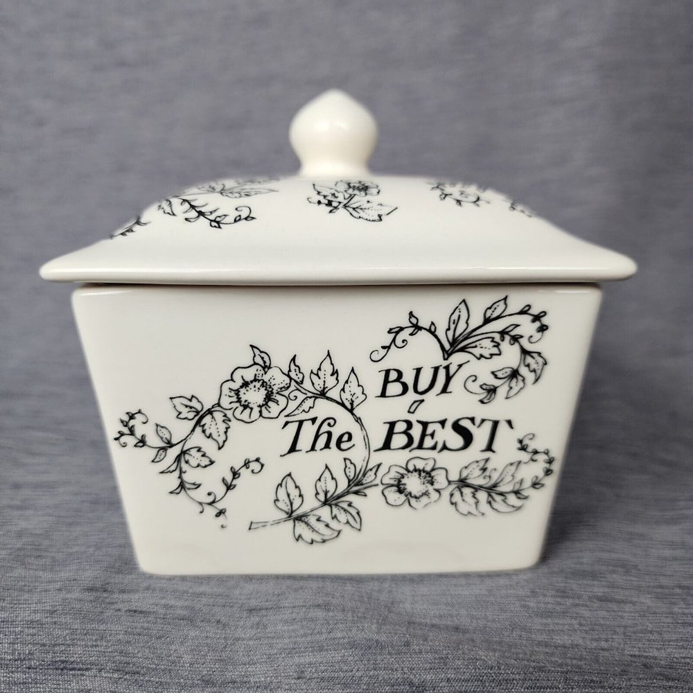 Emma Bridgewater Ceramic Butter Dish Made in England Dairy Cow Floral Vine Black - Picture 5 of 9